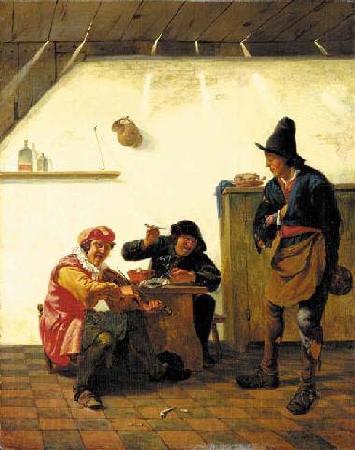 Johannes Natus Peasants smoking and making music in an inn Spain oil painting art